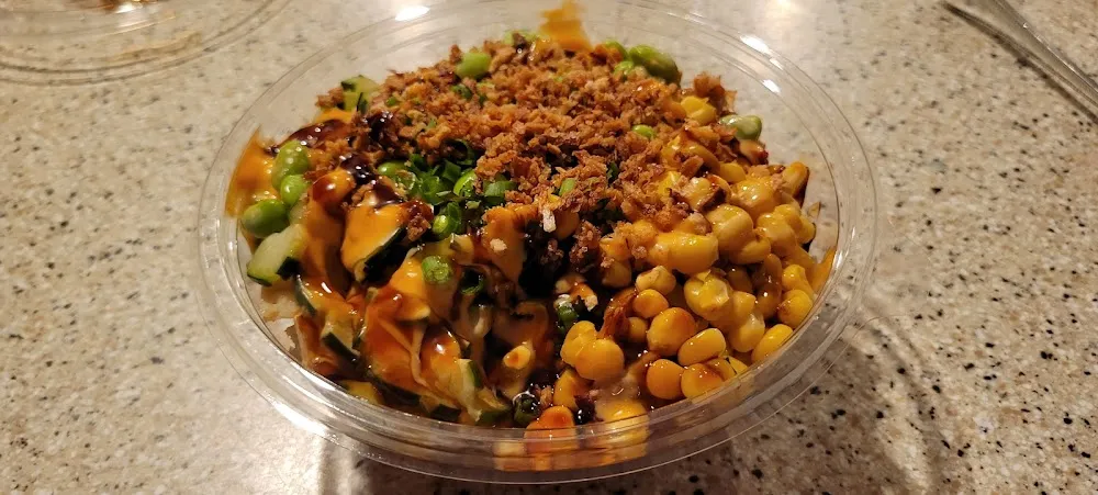 Poke Bowl with Brown Rice Pork and Spicy Crab